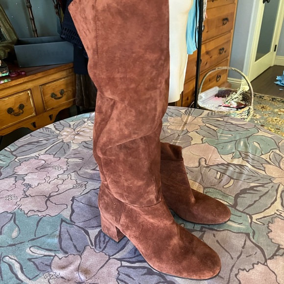 Via Spaga Genuine Suede Leather High Boots.. Cinnamon Brown - Picture 5 of 5